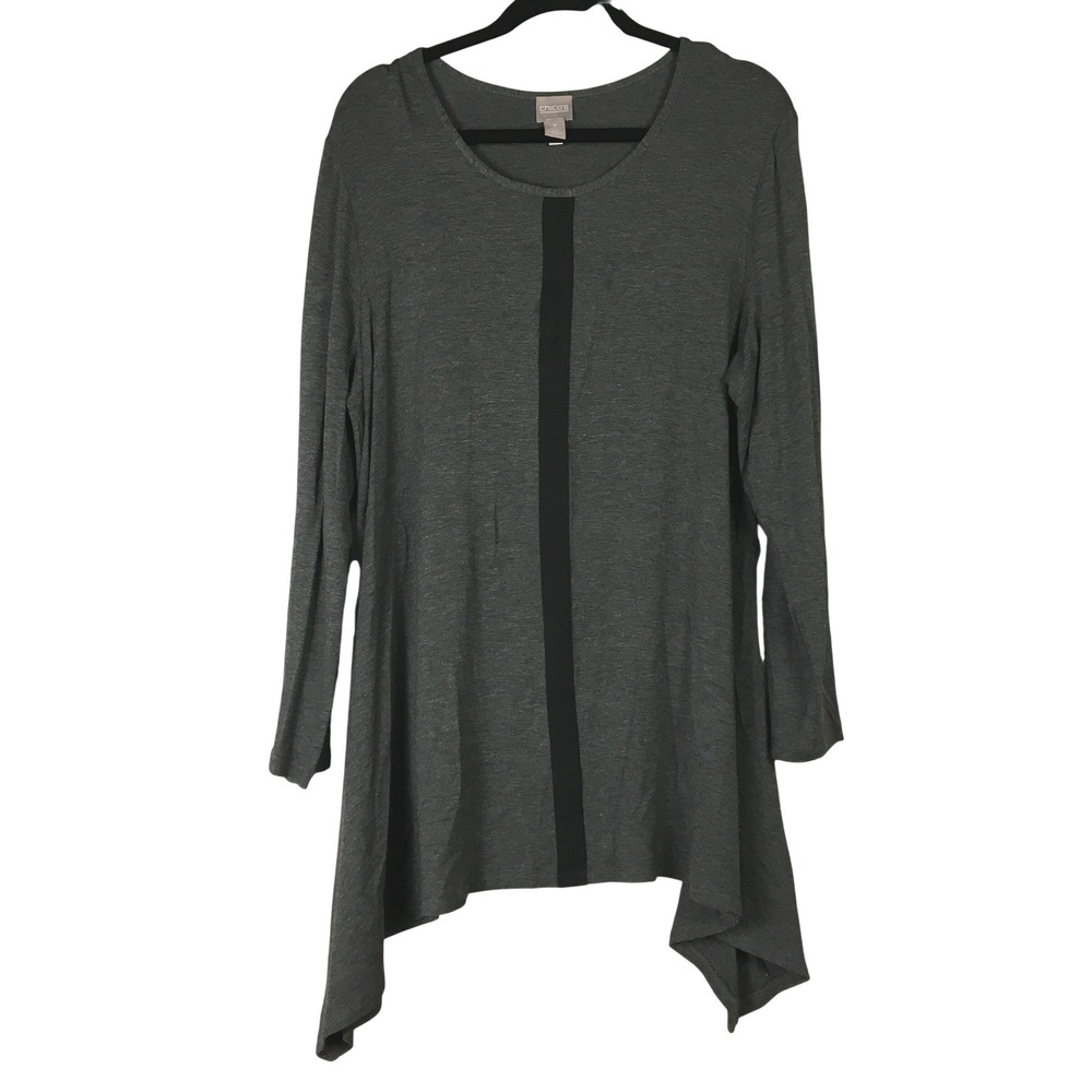 Chicos Gray Sharkbite Hem Tunic Long Sleeve Stripe Knit‎ Top Size 3 XL